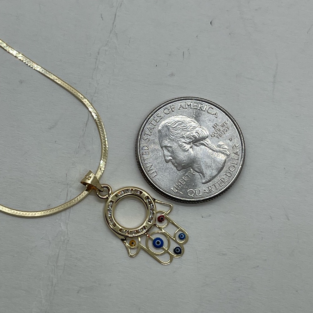 10K Gold Hamsa Herringbone Necklace - Picture 9 of 10